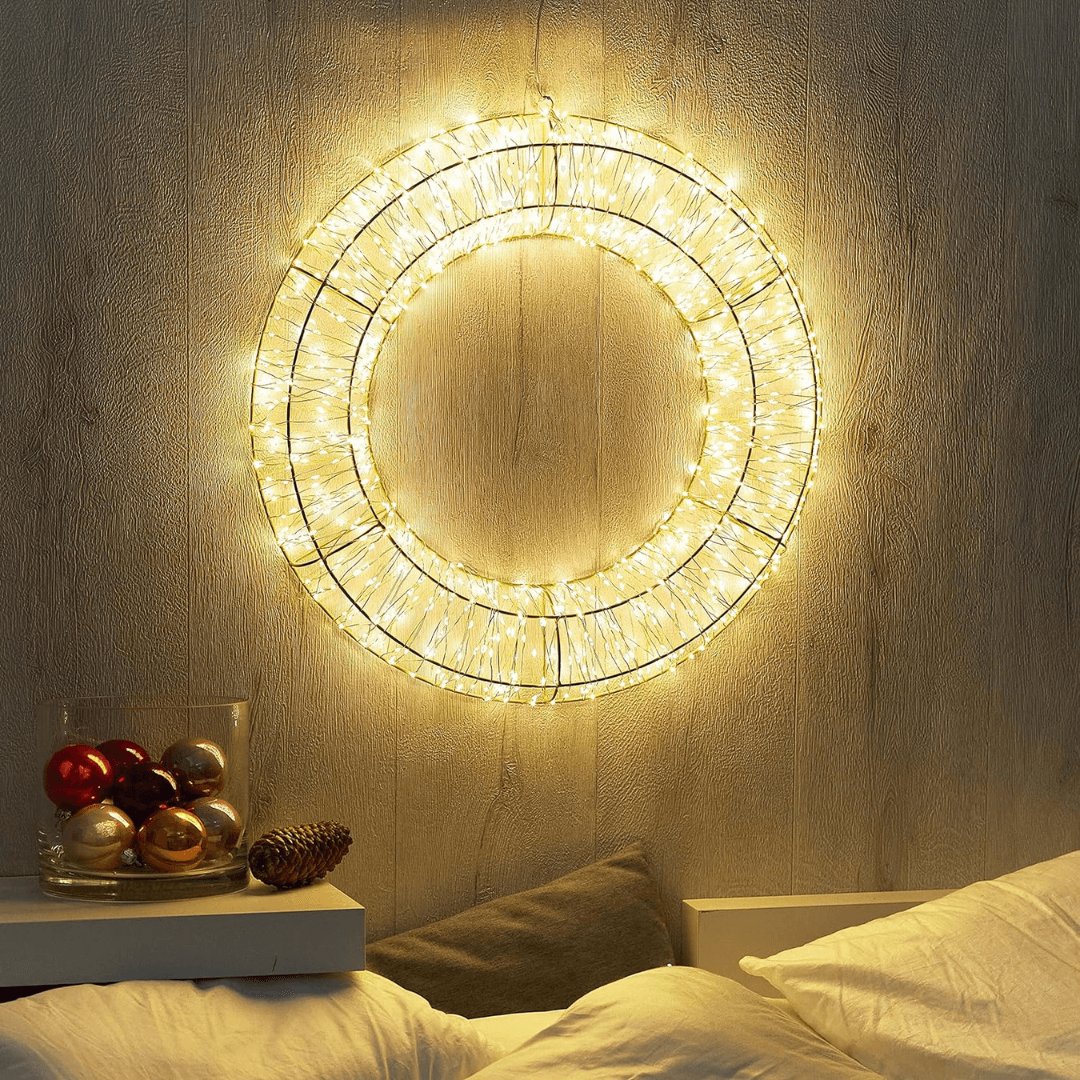 XXL LED Light Wreath in Gold 1000 Micro LEDs 50 cm Diameter with Timer Function Suitable for Indoor and Outdoor Use