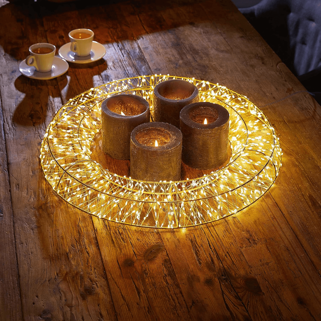 XXL LED Light Wreath in Gold 1000 Micro LEDs 50 cm Diameter with Timer Function Suitable for Indoor and Outdoor Use