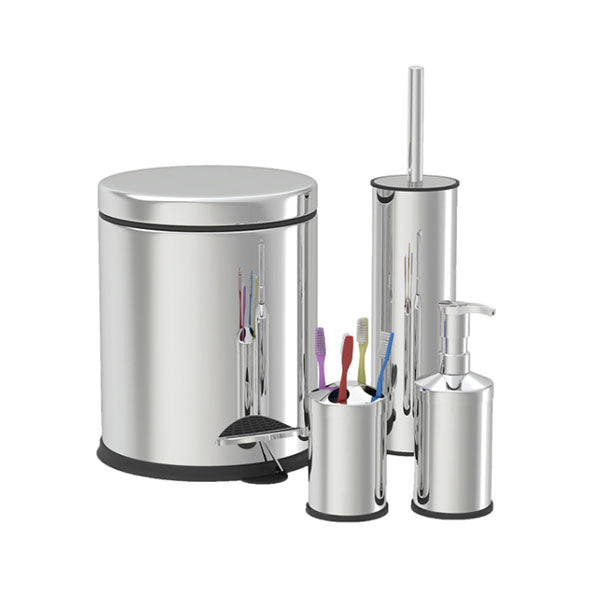 Zilan Bathroom Set 4Pcs, 3L Pedal Bin-Smart Toilet Brush-Set Top Liquid Soap Tray And Toothbrush Holder - ZLN4605
