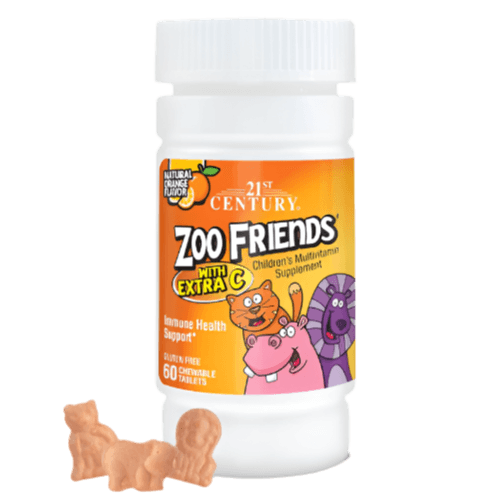 21st Century Zoo Friends with Extra C Chewable Tablets, 60 Count (Kids Multivitamin)